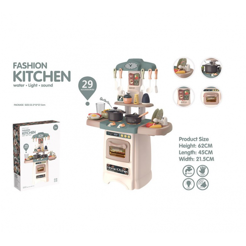 Кухня детская Fashion Kitchen 62 см, 29 предметов, свет звук вода 889-195