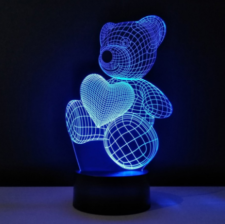 3 D Creative Desk Lamp (Настольная лампа голограмма 3Д, ночник) "МИШКА С СЕРДЕЧКОМ" - фото 6 - id-p164822088