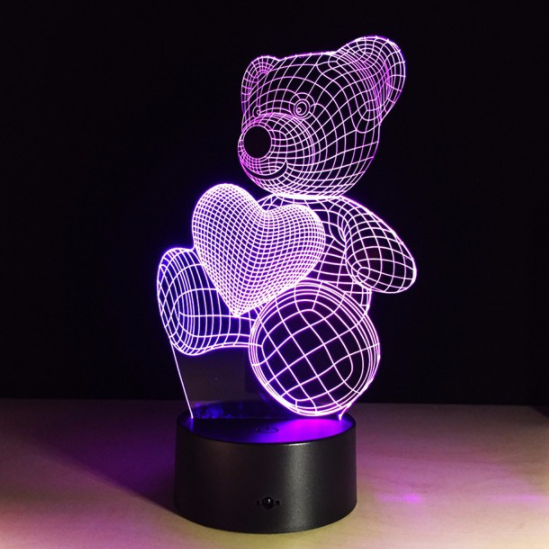 3 D Creative Desk Lamp (Настольная лампа голограмма 3Д, ночник) "МИШКА С СЕРДЕЧКОМ" - фото 4 - id-p164822088