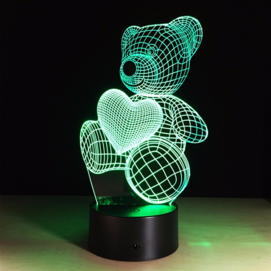 3 D Creative Desk Lamp (Настольная лампа голограмма 3Д, ночник) "МИШКА С СЕРДЕЧКОМ" - фото 7 - id-p164822088