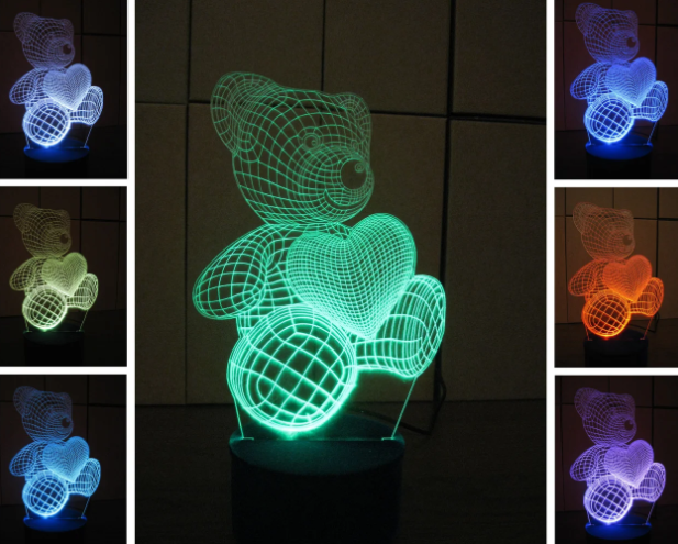 3 D Creative Desk Lamp (Настольная лампа голограмма 3Д, ночник) "МИШКА С СЕРДЕЧКОМ" - фото 3 - id-p164822088