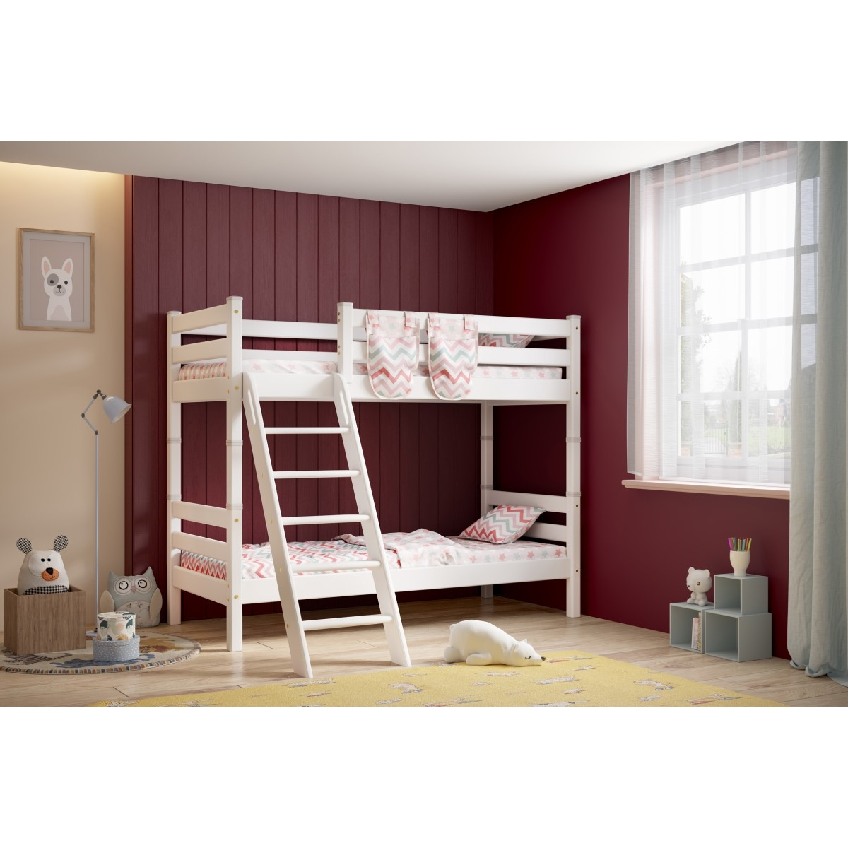 Двухъярусная детская (подростковая) кровать Соня с наклонной лестницей (белая)