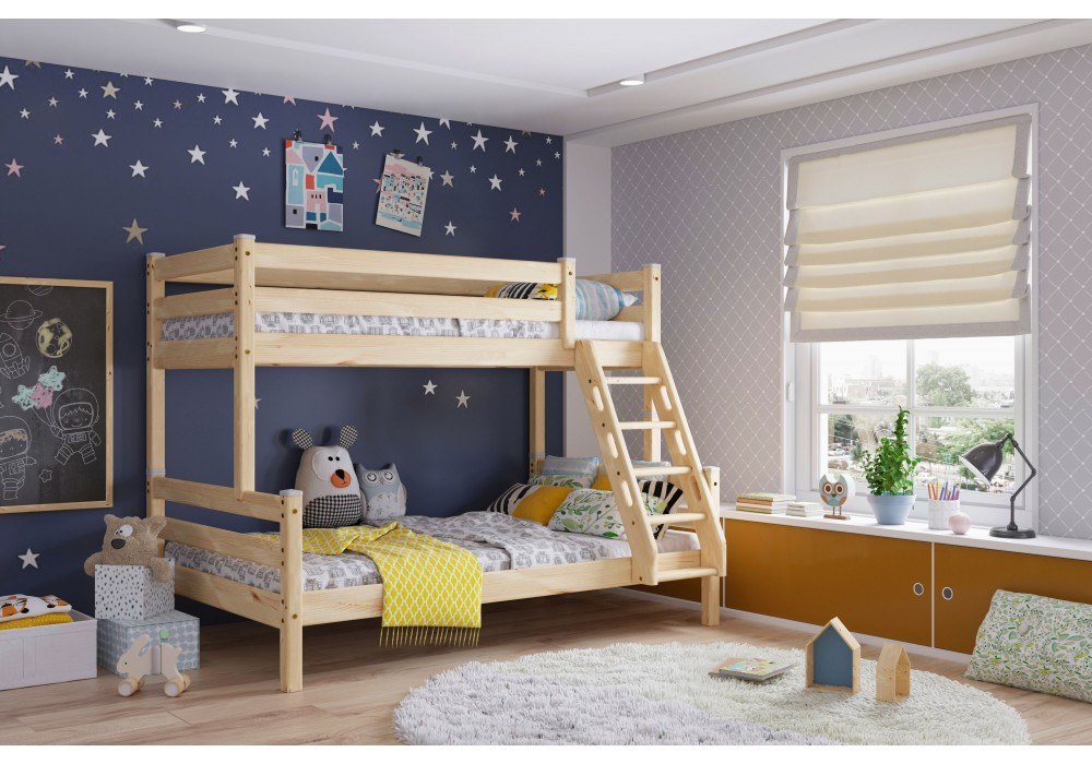 Двухъярусная детская (подростковая) кровать Адель с с наклонной лестницей (прозрачный лак)