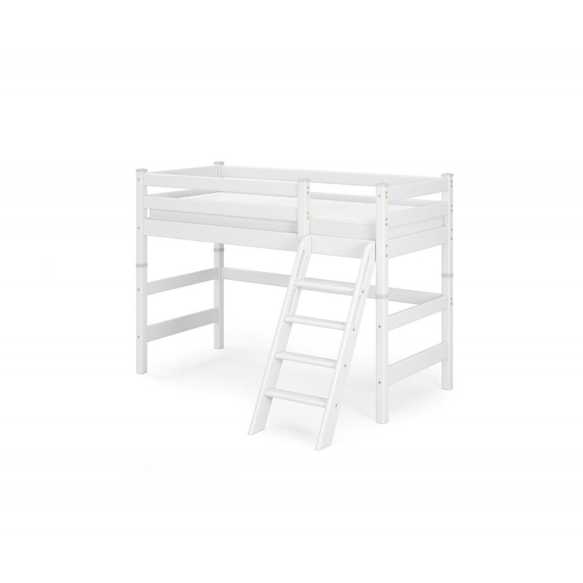 Детская (подростковая) полувысокая кровать (кровать-чердак) Соня с наклонной лестницей (белая)