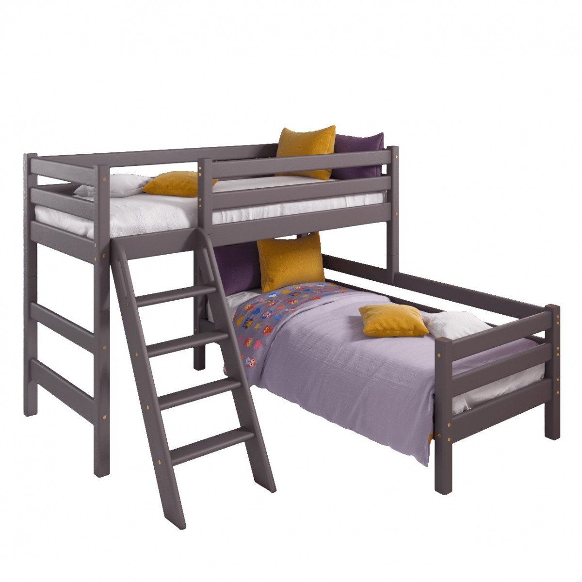 Детская (подростковая) угловая кровать (кровать-чердак) Соня с наклонной лестницей (лаванда)