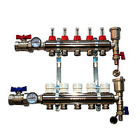 Коллектор латунный на 11 выходов PROFITT PF.101.1011-11 для теплого пола в сборе с расходомерами