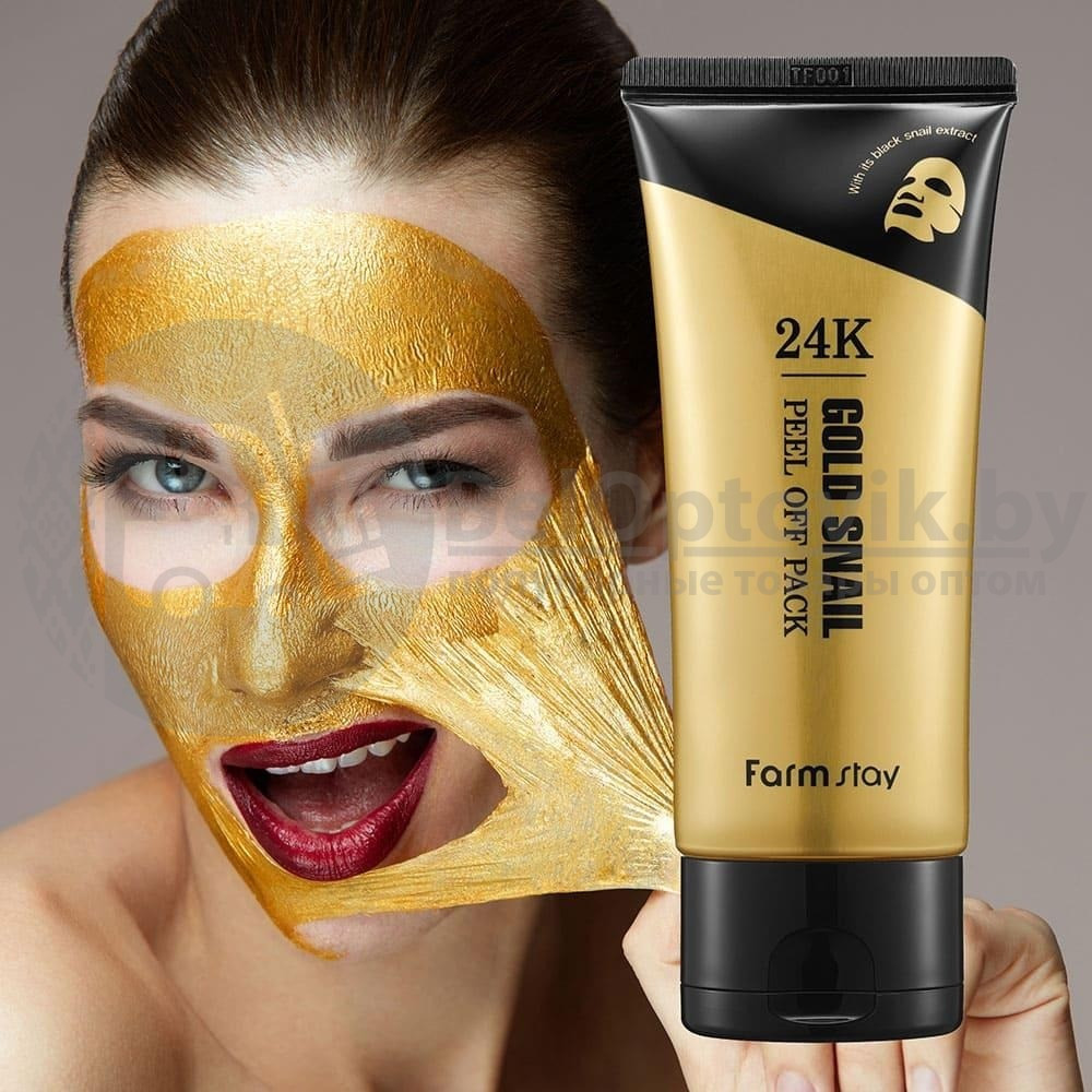 Антивозростная маска - пленка с золотом и муцином улитки FarmStay 24K Gold Snail Peel Off Pack, 100g (Original - фото 10 - id-p164922291