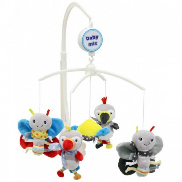 Каруселька BabyMix Попугаи и бабочки с плюшевыми игрушками - фото 1 - id-p164922677