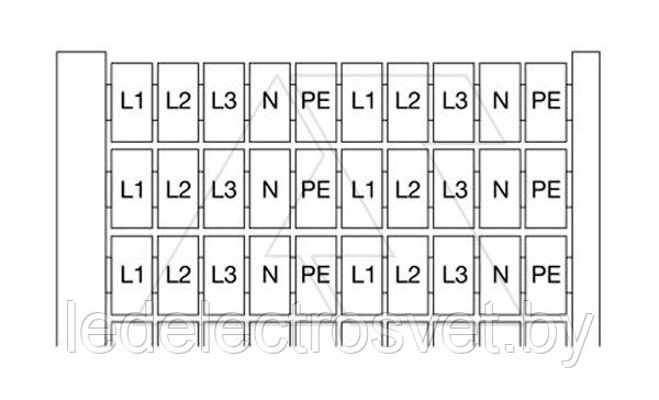RC610 "L1-L2-L3-N-PE" Маркировка для клемм шириной 6мм (карта 20х5шт) - фото 1 - id-p164875602