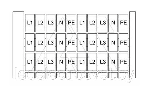 RC610 "L1-L2-L3-N-PE" Маркировка для клемм шириной 6мм (карта 20х5шт)