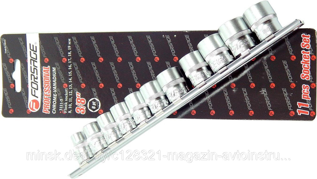 Набор головок 6 граней 11 пр 3/8" (8,10-19 мм) на планке Forsage F-3111-5
