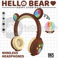 Беспроводные Bluetooth наушники Hello Bear BK-5 с подсветкой Коричневые