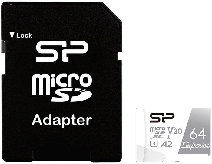 Карта памяти Silicon-Power Superior microSDXC SP064GBSTXDA2V20SP 64GB (с адаптером) - фото 1 - id-p164687742