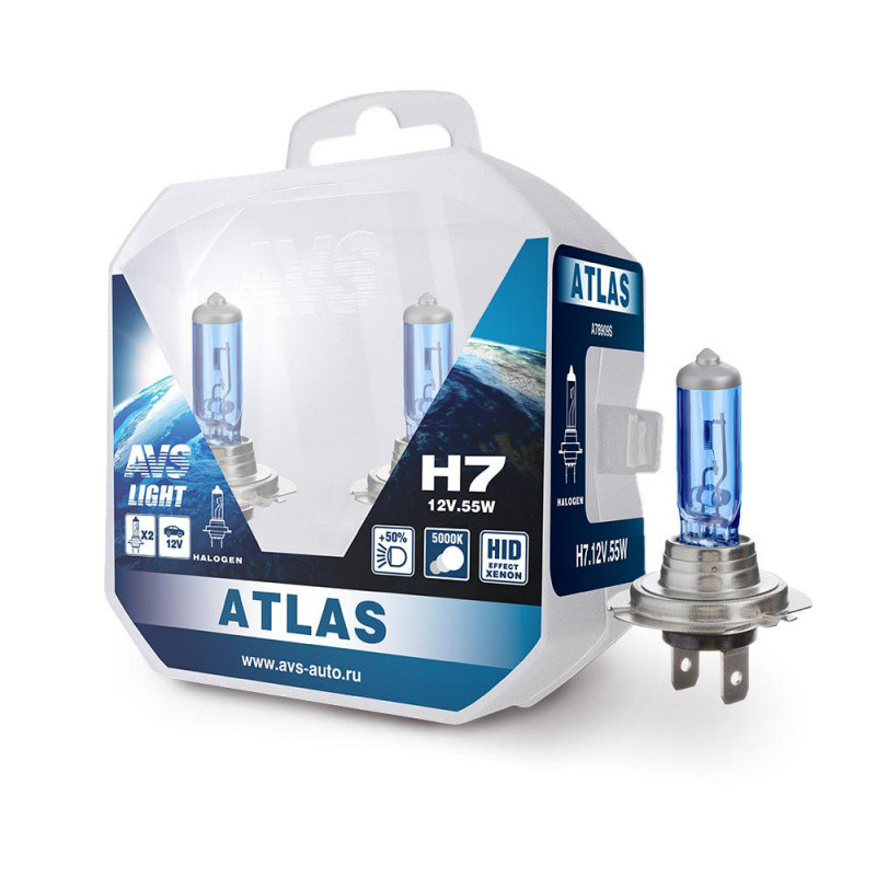 Галогенная лампа AVS ATLAS PLASTIC BOX/5000К/PB H7.12V.55W.Plastic box-2шт. - фото 1 - id-p165029716
