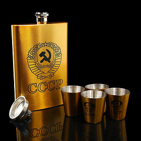 Набор подарочный фляга, воронка и 4 рюмки ("Герб СССР").