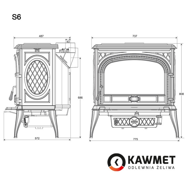 Чугунная печь Kawmet Premium S6 (13,9 кВт) - фото 2 - id-p165061085