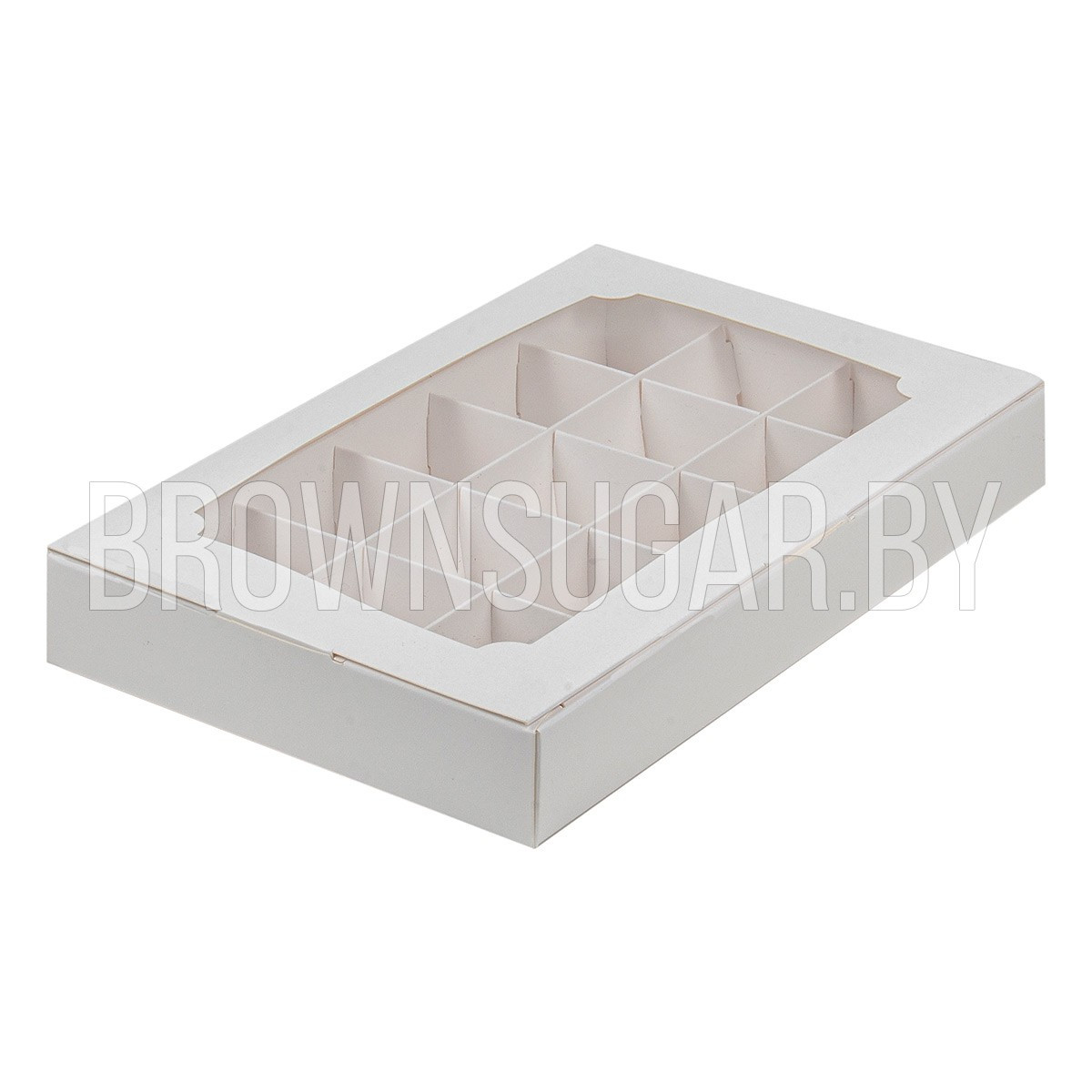 Коробка для 15 конфет с вклеенным окном Белая (Россия, 255х165х35 мм)