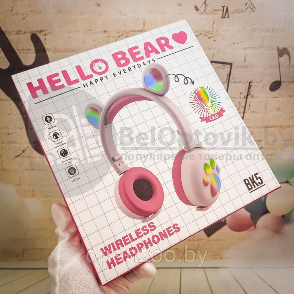 Беспроводные Bluetooth наушники Hello Bear BK-5 с подсветкой Мятный - фото 8 - id-p164987270
