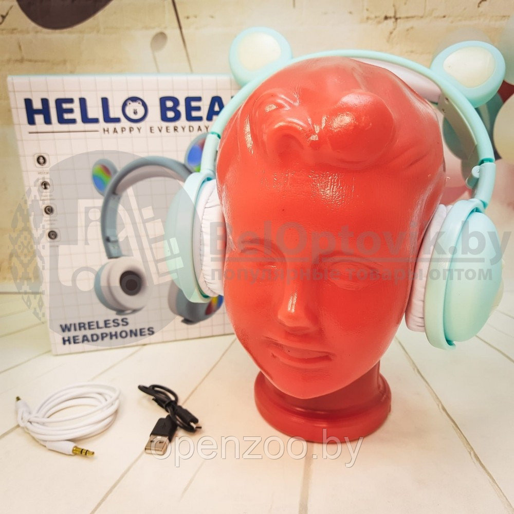 Беспроводные Bluetooth наушники Hello Bear BK-5 с подсветкой Мятный - фото 5 - id-p164987270