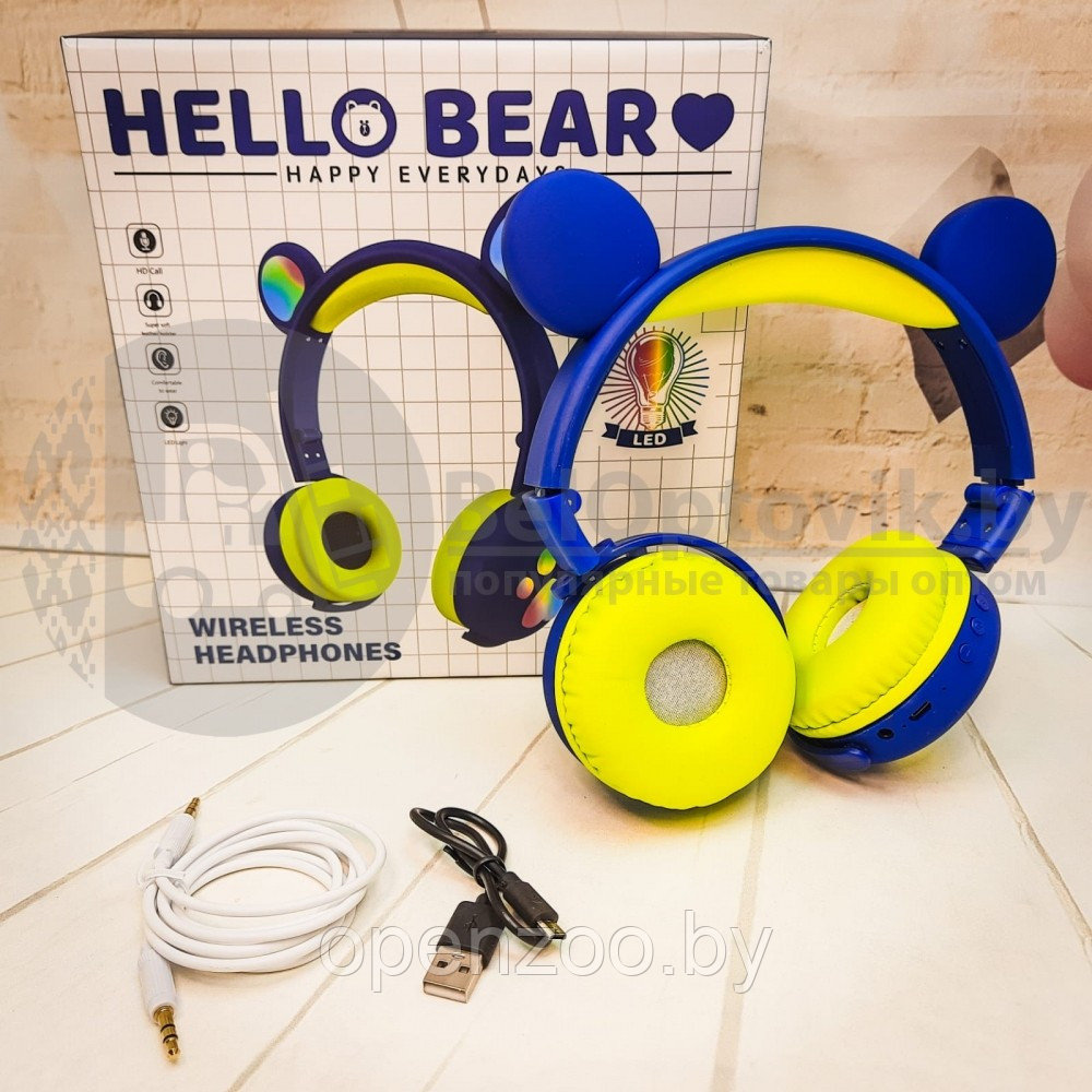 Беспроводные Bluetooth наушники Hello Bear BK-5 с подсветкой Синий - фото 3 - id-p164987271