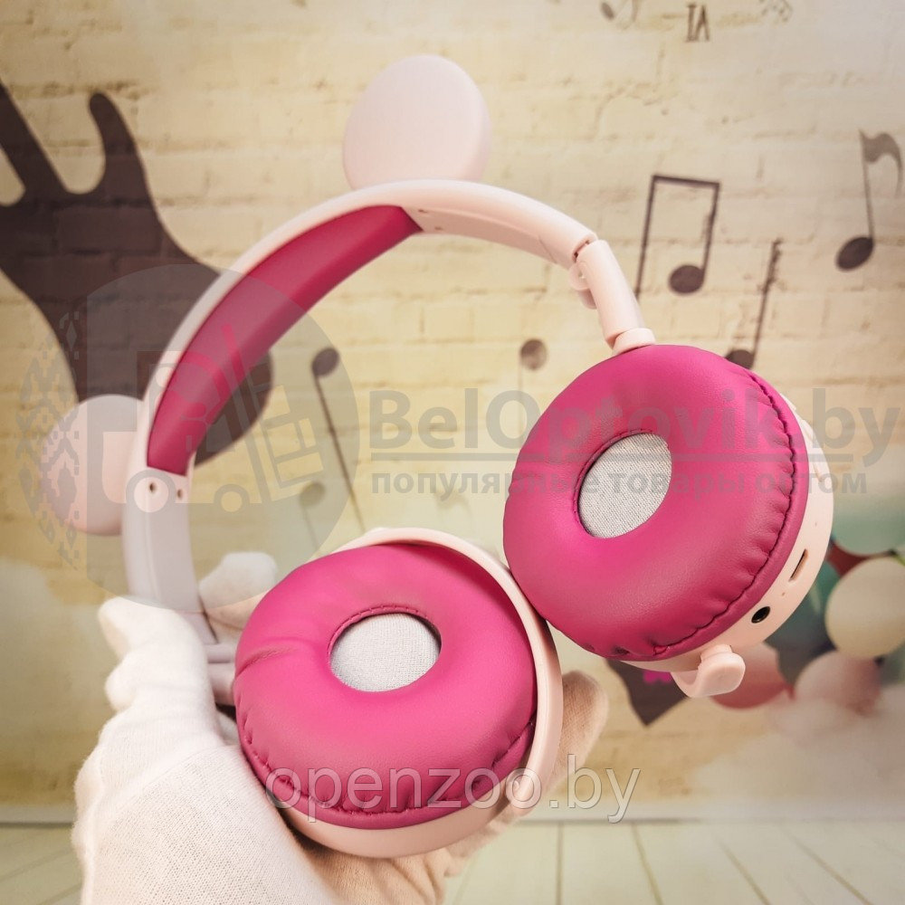 Беспроводные Bluetooth наушники Hello Bear BK-5 с подсветкой Розовый с красным - фото 6 - id-p164987273
