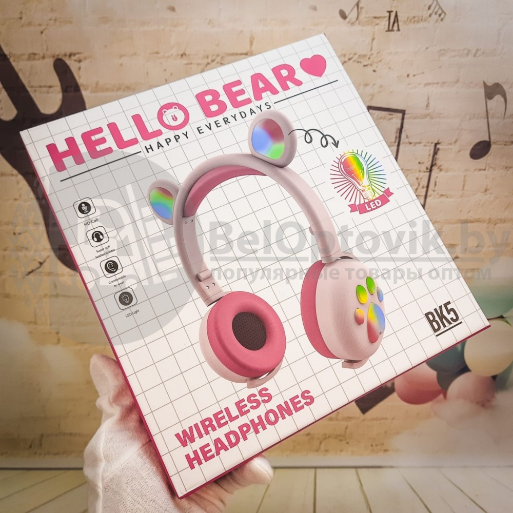 Беспроводные Bluetooth наушники Hello Bear BK-5 с подсветкой Мятный - фото 8 - id-p164988851