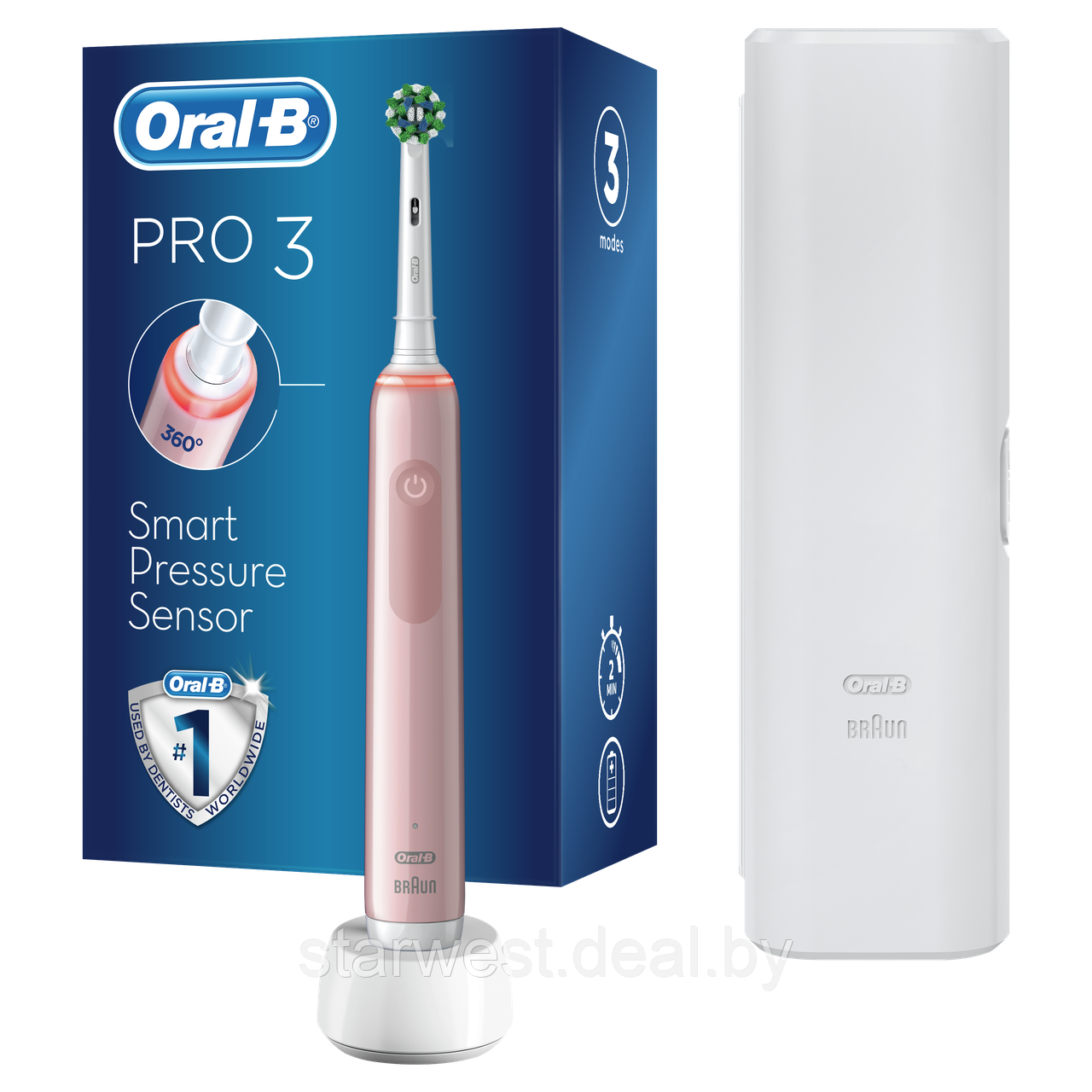 Oral-B Braun PRO 3 3500 Pink Cross Action Электрическая зубная щетка D505.513.3X - фото 2 - id-p165091386