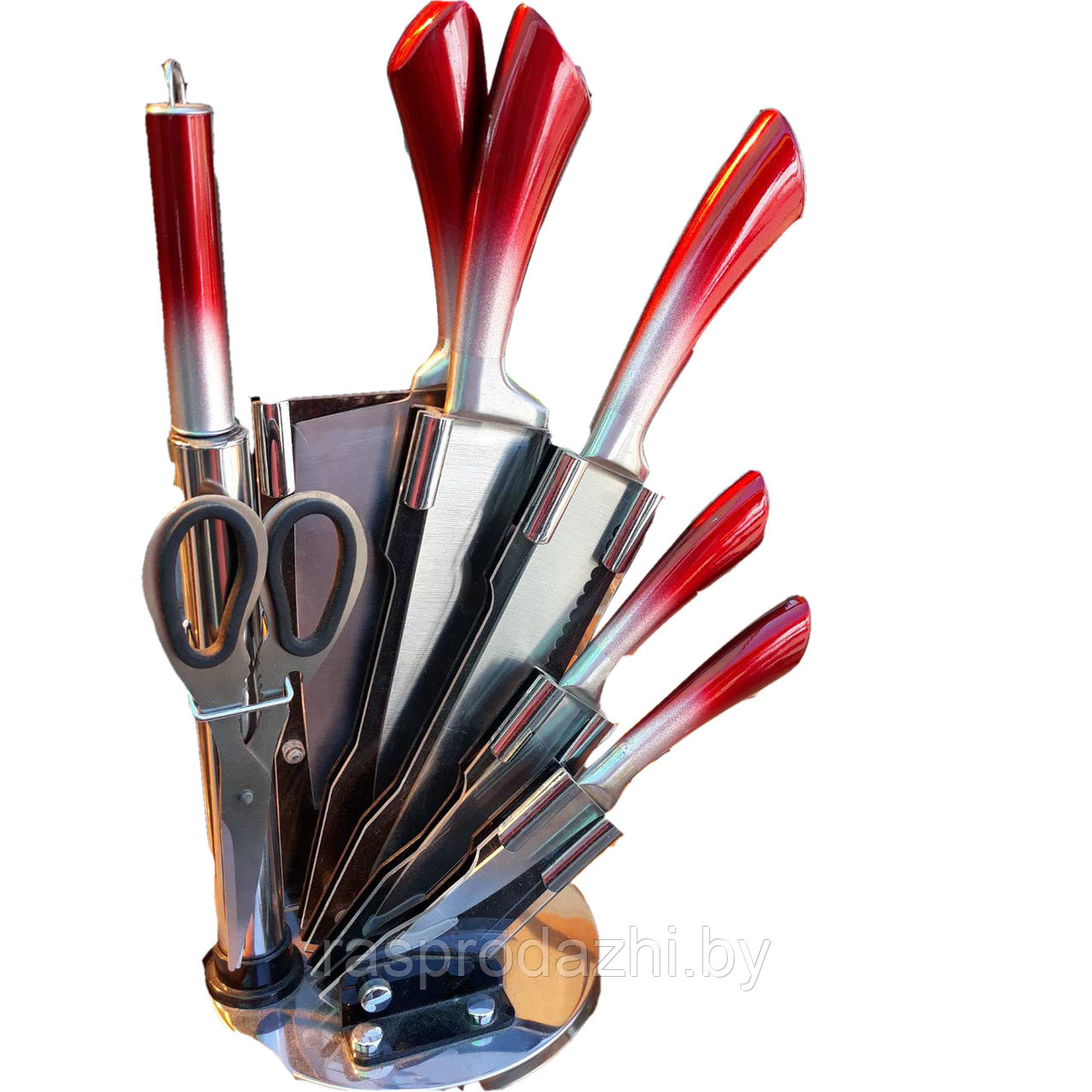 Набор кухонных ножей со стальными лезвиями Dynamic COOK 8 пр. с подставкой 360 ° - фото 1 - id-p165220555
