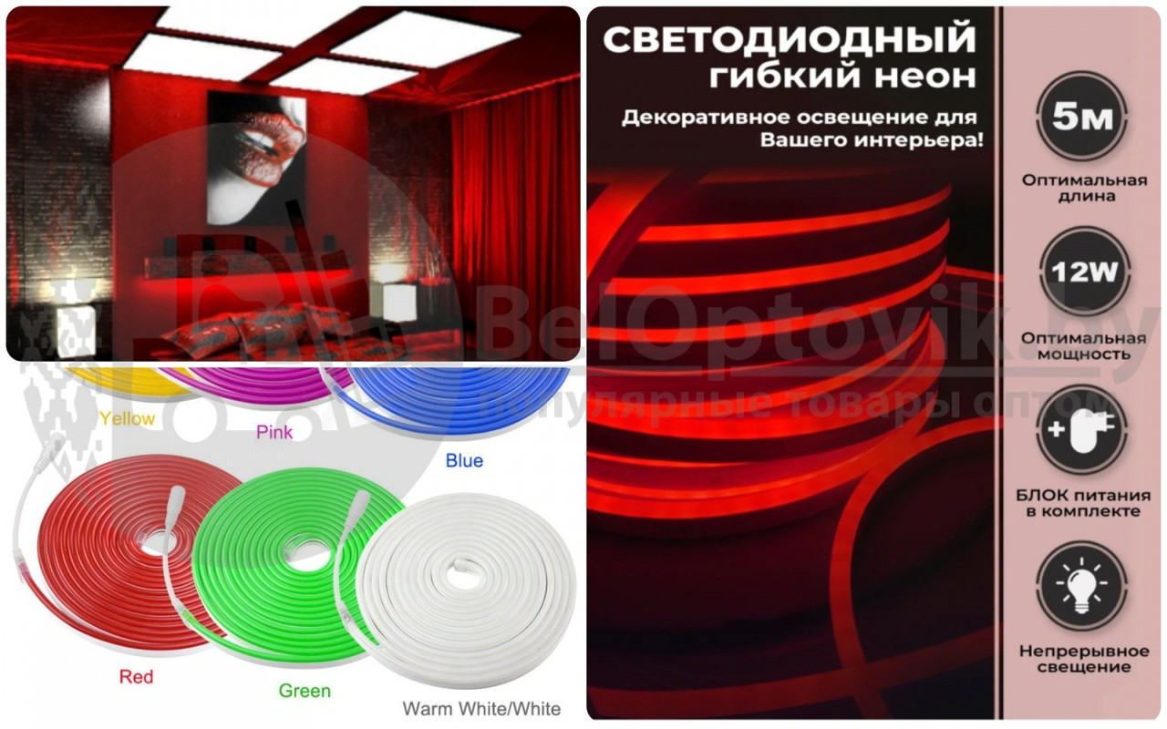 Неоновая светодиодная лента Neon Flexible Strip с контроллером / Гибкий неон 5 м. - фото 10 - id-p165220655