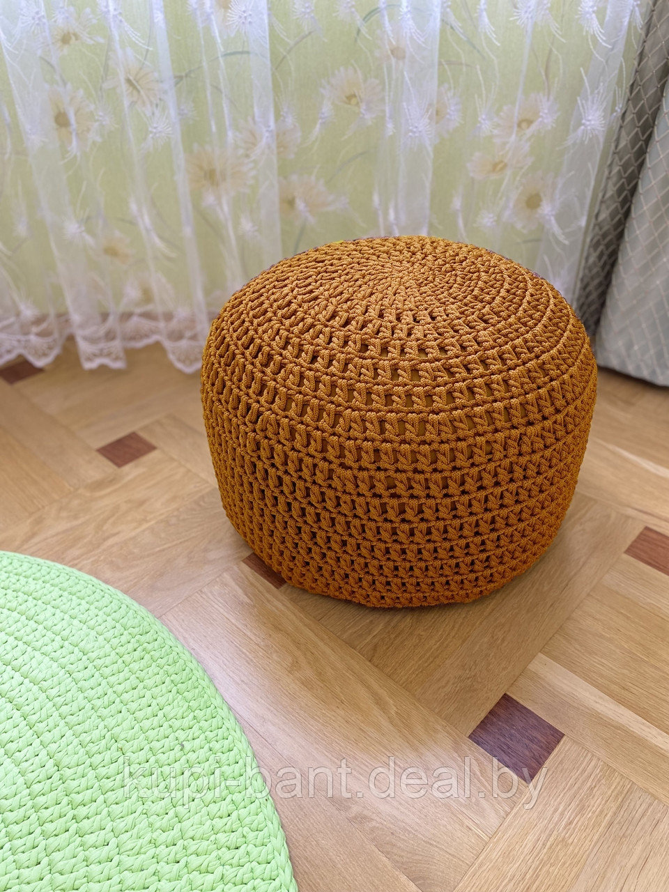 Круглый оранжево-желтый пуф (горчица) (Handmade) - фото 2 - id-p165109794