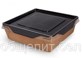 Салатник DoEco 150x150x50 мм ECO OPSALAD 900 BE с прозрачной крышкой  ( 200шт./кор.)