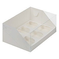 Коробка на 6 капкейков с пластиковой крышкой Белая (Россия, 235х160х100 мм) 040311