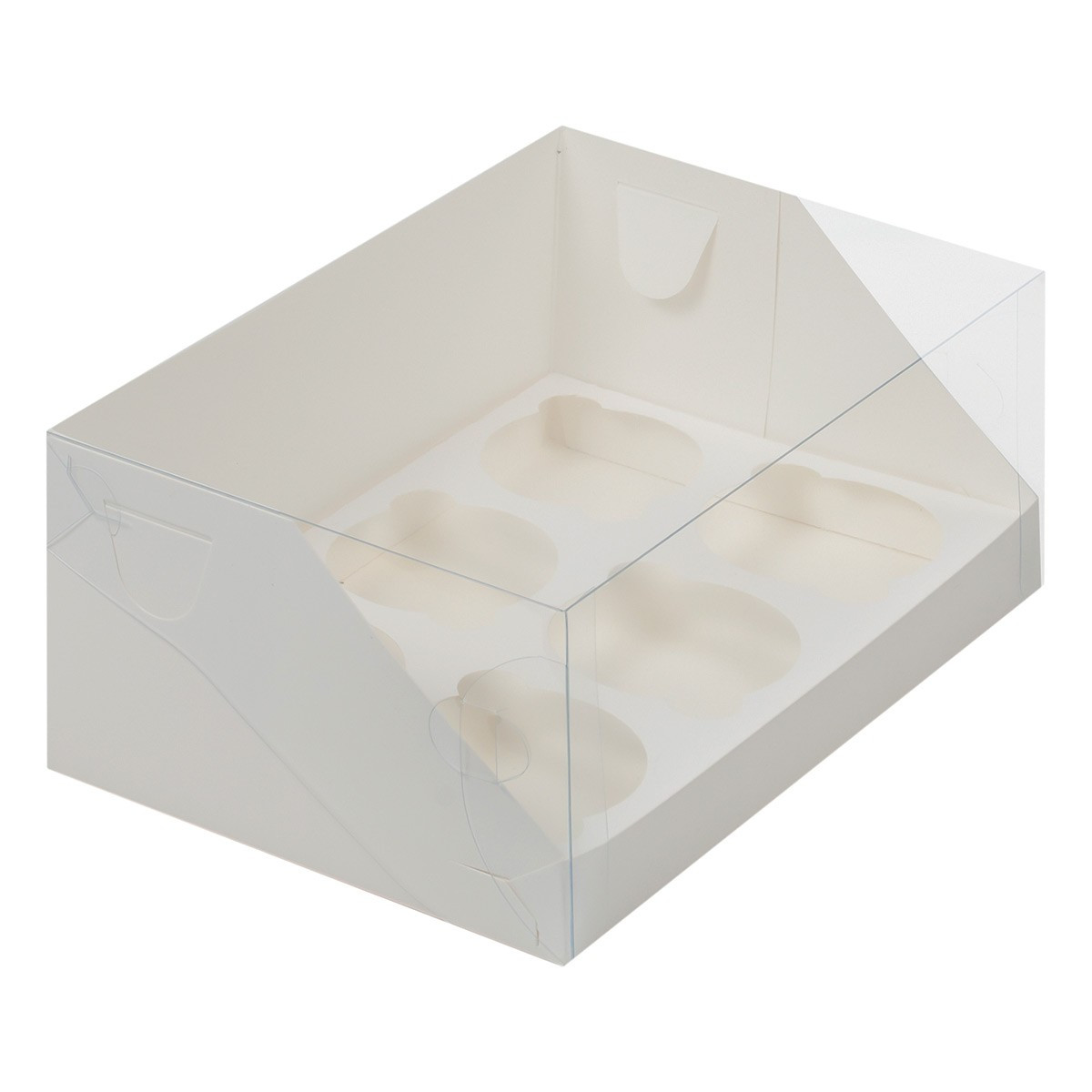 Коробка на 6 капкейков с пластиковой крышкой Белая (Россия, 235х160х100 мм) 040311 - фото 1 - id-p164968220