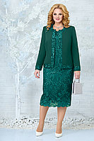 Женский осенний кружевной зеленый нарядный большого размера комплект с платьем Ninele 2308 изумруд 58р.