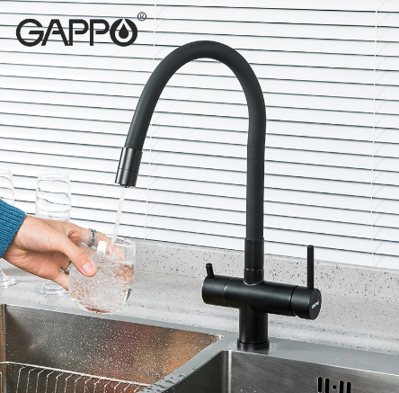 Смеситель для кухни 2в1 c подключением питьевой системы черный Gappo G4398-36 - фото 1 - id-p165251847