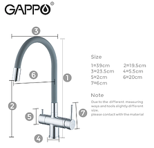 Смеситель для кухни 2в1 c подключением питьевой системы черный Gappo G4398-36 серый, фото 2