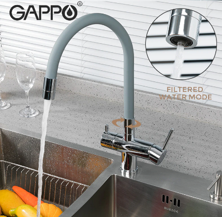 Смеситель для кухни 2в1 c подключением питьевой системы серый Gappo G4398-30, фото 2