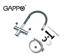 Смеситель для кухни 2в1 c подключением питьевой системы серый Gappo G4398-30, фото 3