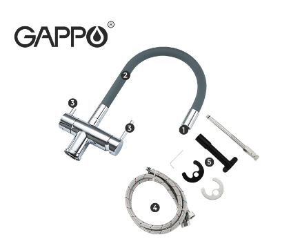 Смеситель для кухни 2в1 c подключением питьевой системы серый Gappo G4398-30 - фото 3 - id-p165251860