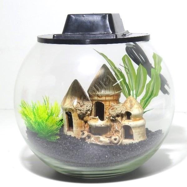 Аквариум Aqua круглый на 13 л., готовый комплект с крышкой и декором