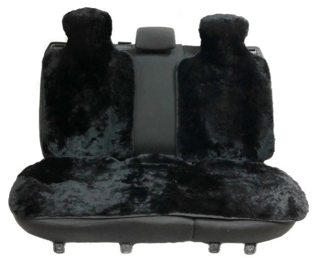 Накидки на сиденья авто из овечьей шерсти на заднее сидение  (цвет черный)