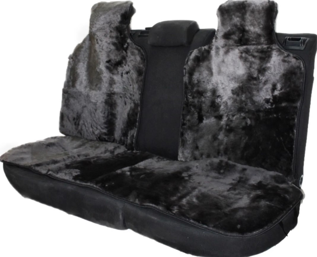 Накидки на сиденья авто из овечьей шерсти на заднее сидение (цвет черный) - фото 2 - id-p165286217