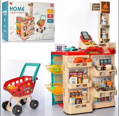Детский игровой набор "Супермаркет с тележкой" с тележкой" 668-78, свет, звук, (48 предметов), - фото 2 - id-p165307223