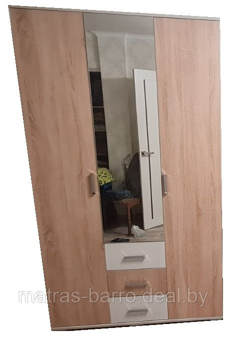 Шкаф 3-х дверный Белла с зеркалом дуб сонома/анкор белый.