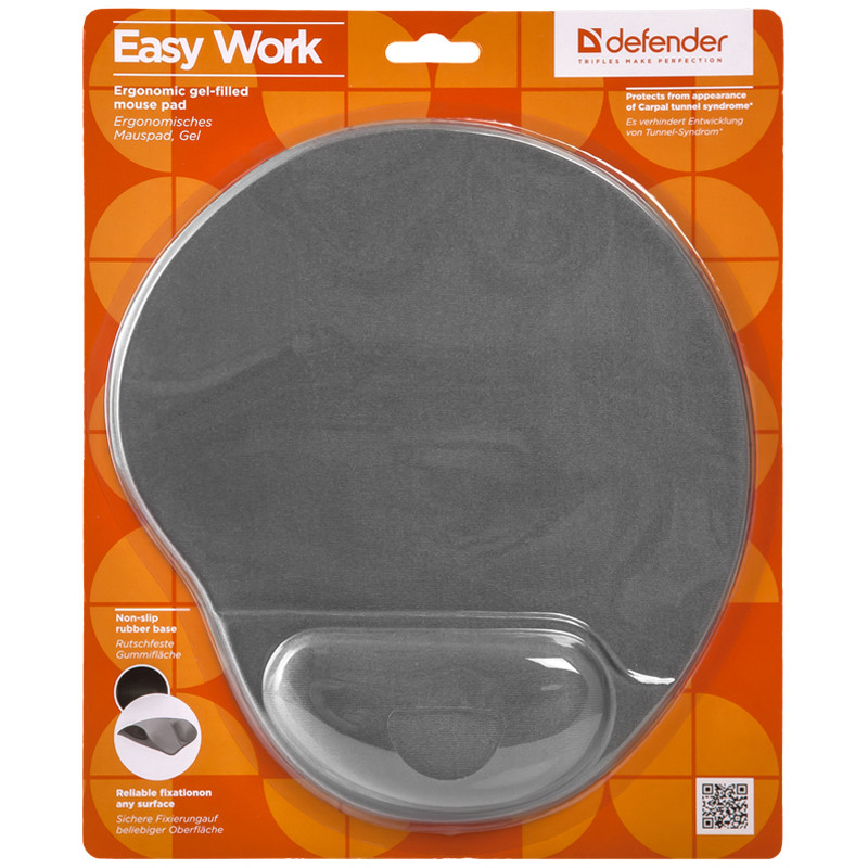Коврик для мыши Defender EasyWork, серый, гелевая подушка, полиуретан, покрытие тканевое 50915 - фото 1 - id-p165327280