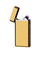 Импульсная зажигалка Lighter двойная  индикатор сбоку (Золото)