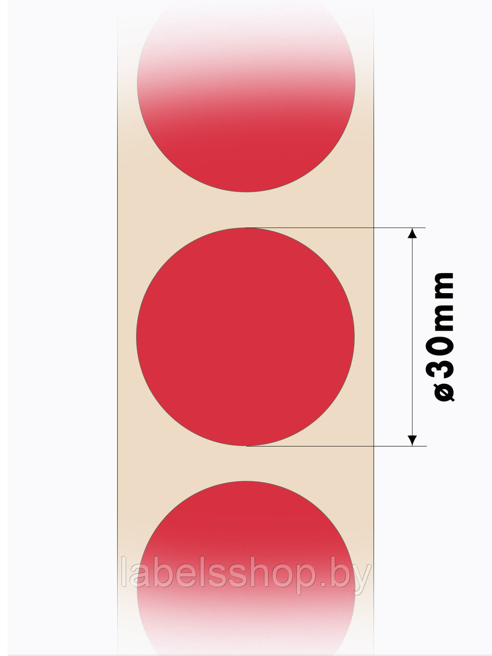 Круглые самоклеящиеся наклейки / этикетки в виде круга (D 30 мм), цвет красный, 300 шт в ролике. - фото 3 - id-p165349607