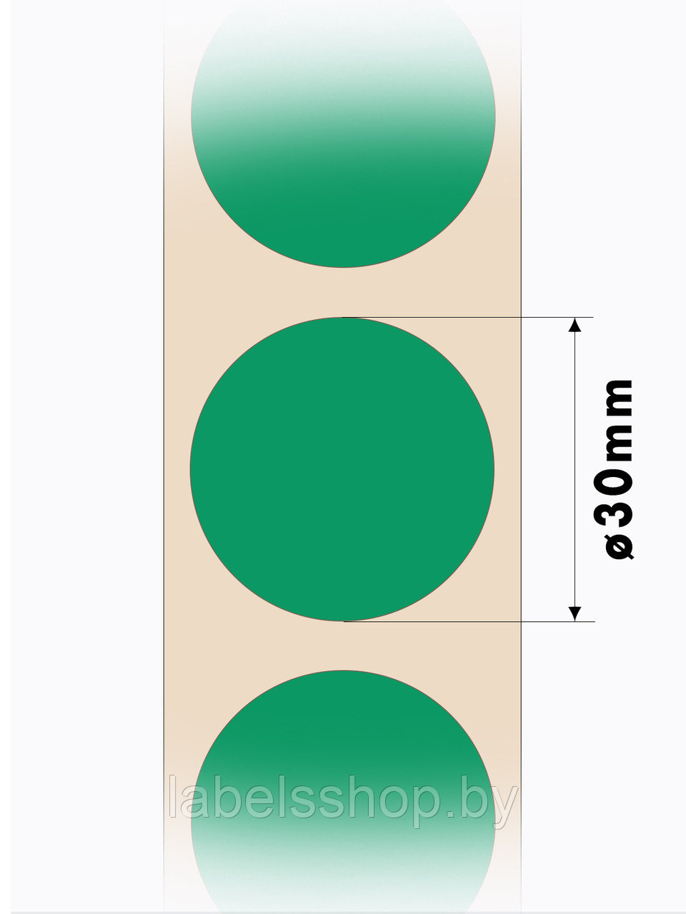 Круглые самоклеящиеся наклейки / этикетки в виде круга (D 30 мм), цвет зеленый, 300 шт в ролике. - фото 3 - id-p165349887