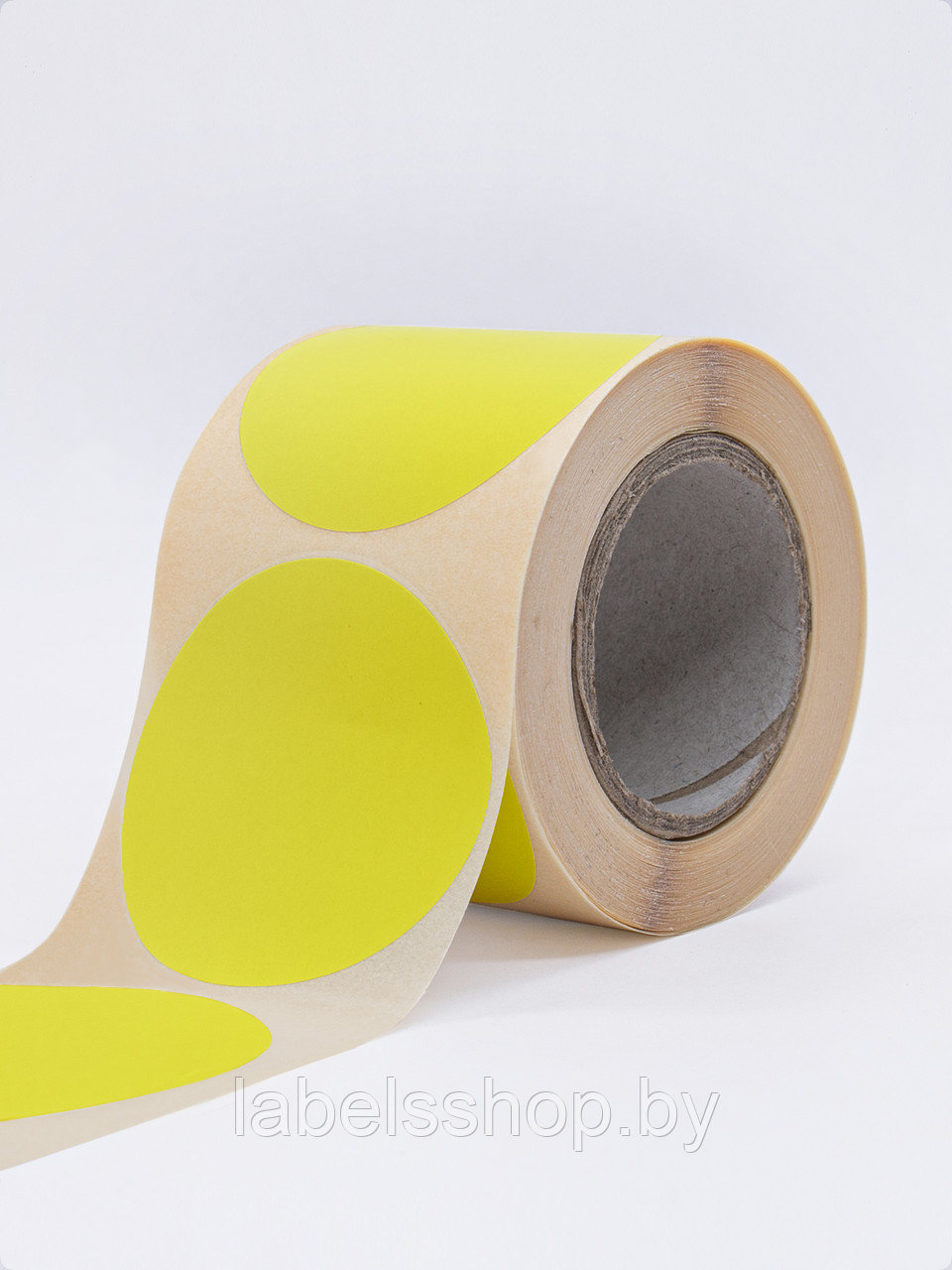 Круглые самоклеящиеся наклейки / этикетки в виде круга (D 50 мм), цвет желтый, 300 шт в ролике. - фото 5 - id-p165350630