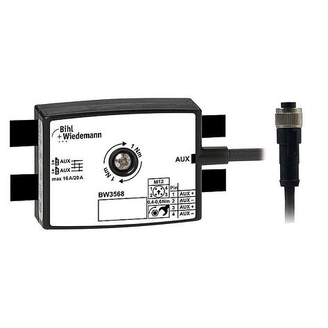 Passive Distributor AUX to 1 x M12 power cable plug, straight, T-coded, 4 poles, depth 25 mm, IP67, фото 2